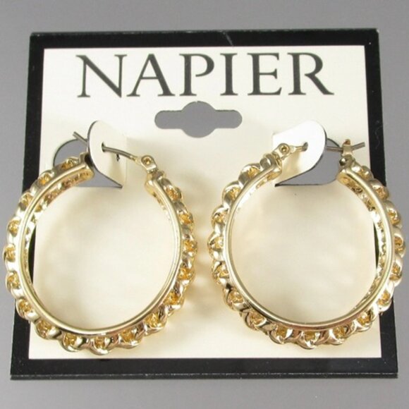 NAPIER Mod/Contemporary Gold Open Lattice Design Hoop Earrings**NEW! - Picture 3 of 3